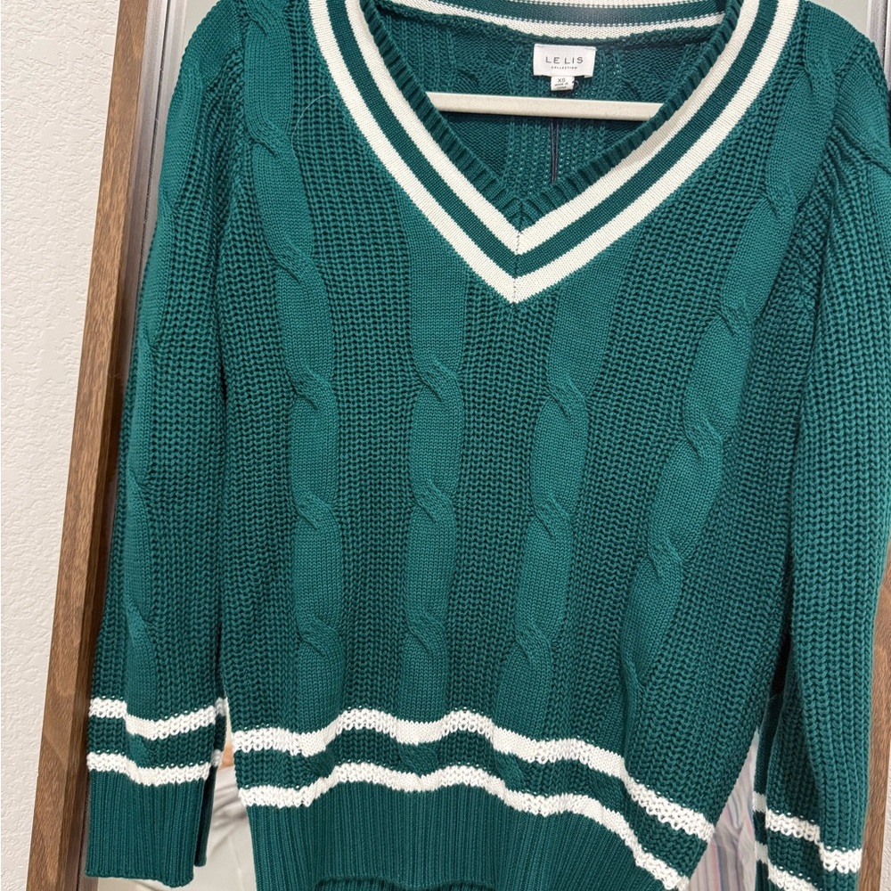 Le Lis Teal V-Neck Women's Sweater